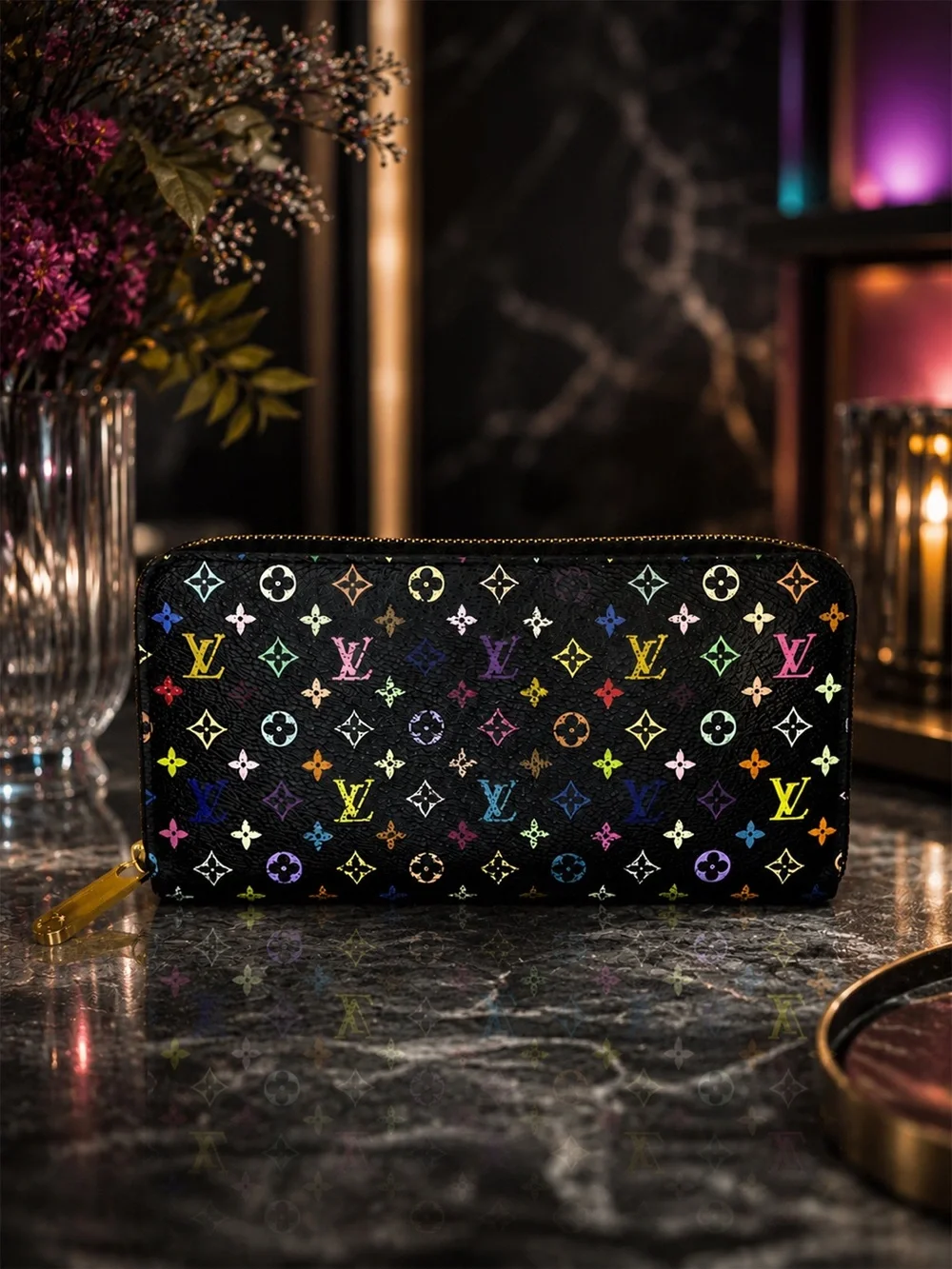 Louis Vuitton x Murakami Multicolor Long Zip Wallet | Full Inclusion | Lilac